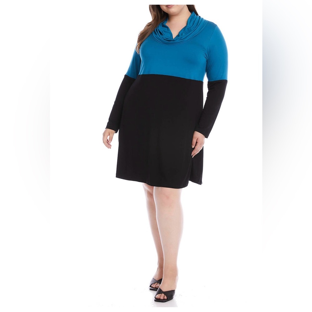Karen Kane Plus Size Color Block Cowl Neck Rib Dress 3X NWT